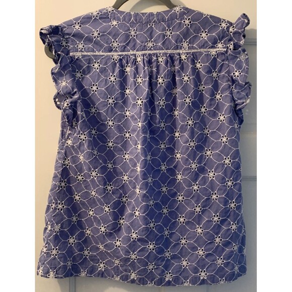 SUNDANCE CATALOG Florina Eyelet Top Size Medium Blue White Flutter Cap Sleeve - Picture 3 of 16